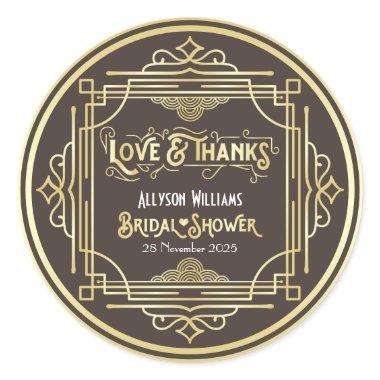 Art Deco Bridal Shower Gold Chocolate Love Thanks Classic Round Sticker