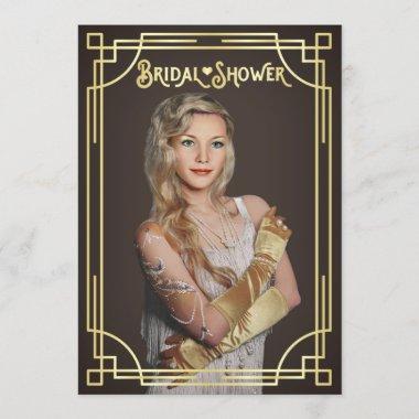 Art Deco Bridal Shower Gold Chocolate Your Photo Invitations