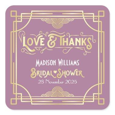 Art Deco  Gold Lilac Love & Thanks Square Sticker