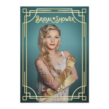 Art Deco Bridal Shower Gold Turquoise Your Photo Invitations