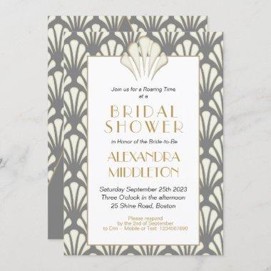 Art Deco Bridal Shower Grey Gold Vintage Invitations