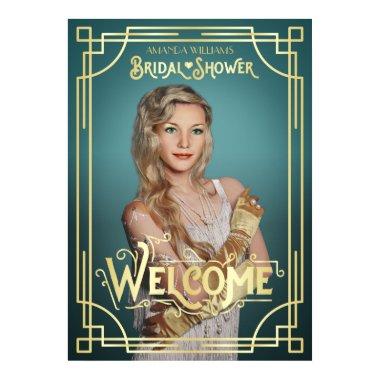 Art Deco Bridal Shower Photo Welcome Turquoise Poster