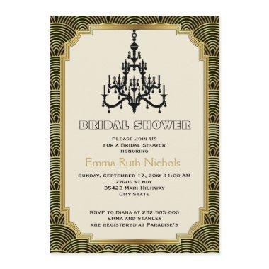 Art Deco chandelier gold wedding bridal shower Invitations