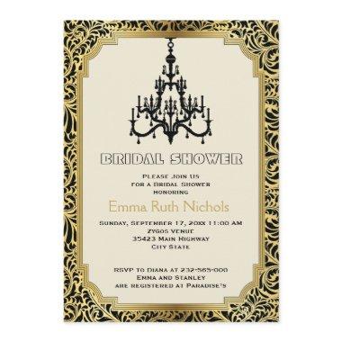 Art Deco chandelier gold wedding bridal shower Invitations