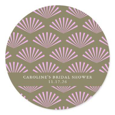 Art Deco Fans Olive and Lilac  Custom Classic Round Sticker