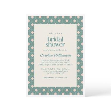 Art Deco Geometric Teal and Pink Bridal Shower Invitations