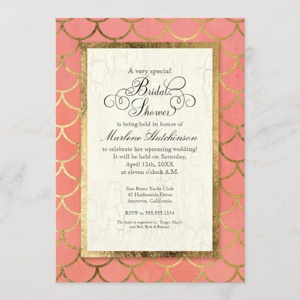 Art Deco Gold Scalloped Shell Bridal Shower Party Invitations