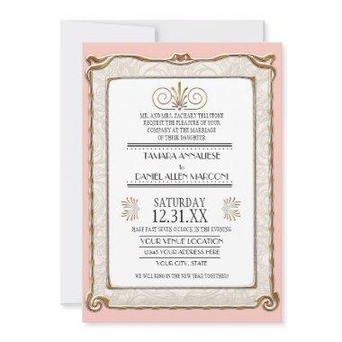 Art Deco Nouveau Gatsby Style Gold n Lace Look Invitations