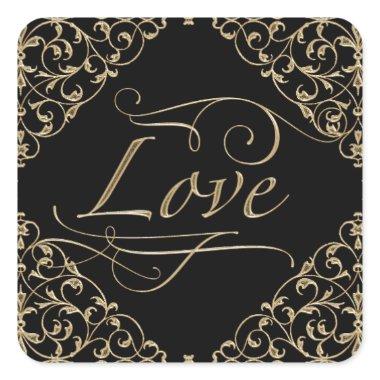 Art Deco Nouveau Lace Damask Golden Calligraphy Square Sticker
