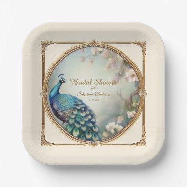 Art Deco Peacock Feathers Elegant Flower Tree Paper Plates