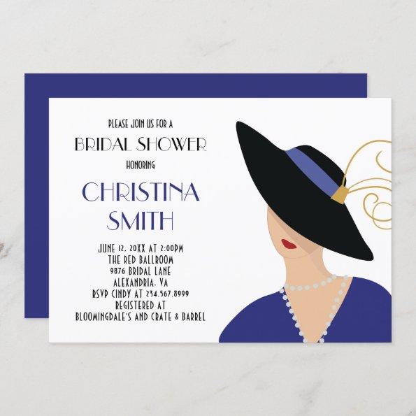 Art Deco Style Girl in Black Hat Bridal Shower Invitations