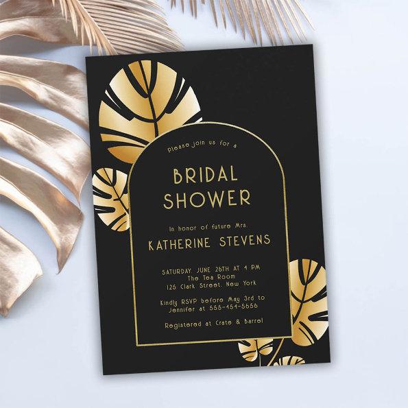Art Deco Tropical Leaf Boho Frame Bridal Shower Invitations