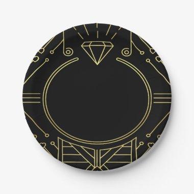 Art Deco Vintage Black Gold  Plates