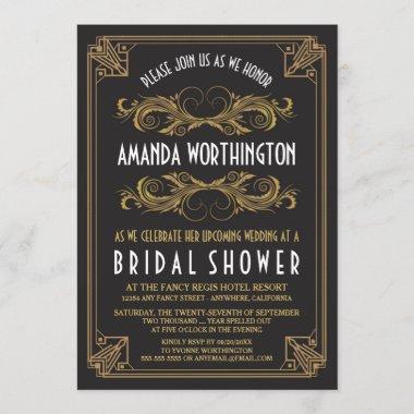 Art Deco Vintage Gold Bridal Shower Invitations