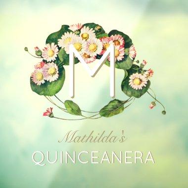 Art Nouveau Quinceanera Daisies Monogram 15 Years Window Cling