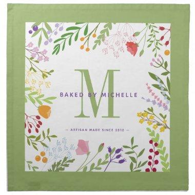 Artisan Baker Floral Monogram Cute Colorful Cloth Napkin