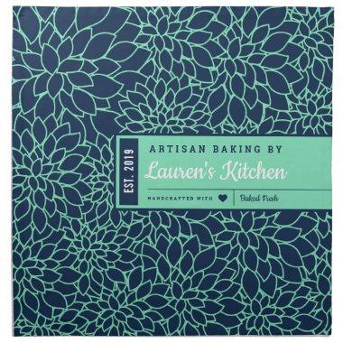 Artisan Dough Cover - Dahlia Navy Blue+Mint Green Cloth Napkin