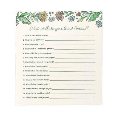 Artistic Scandinavian Floral Bridal Shower Game Notepad