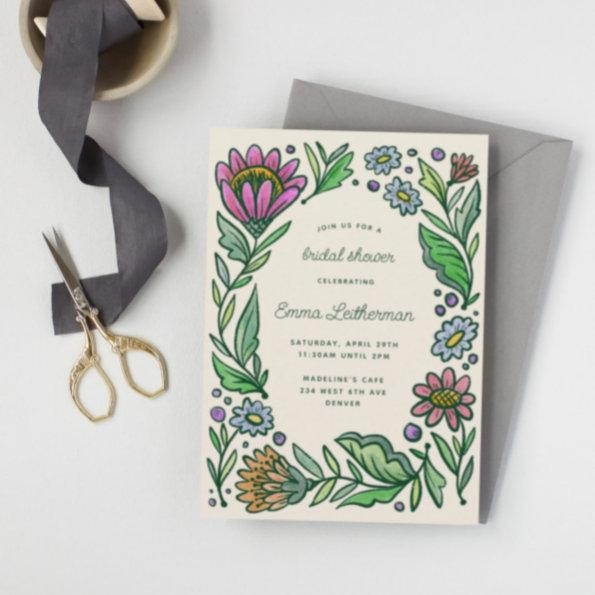 Artistic Scandinavian Folk Floral Bridal Shower Invitations