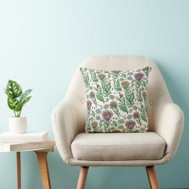 Artistic Scandinavian Folksy Floral Pattern Throw Pillow