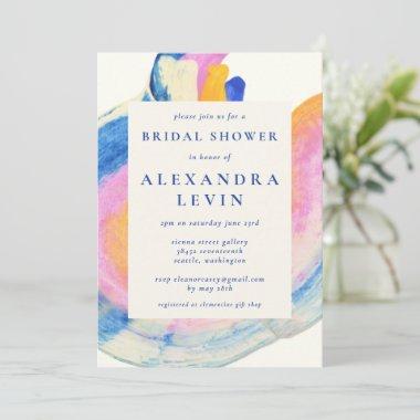 Artsy Abstract Blue Watercolor Bridal Shower Invitations