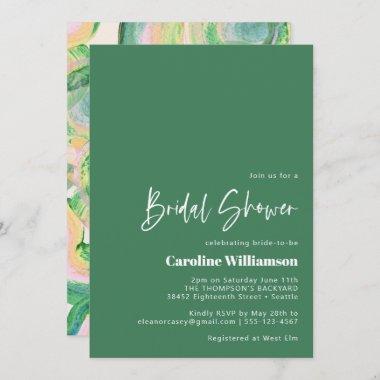 Artsy Abstract Green Watercolor Bridal Shower Invitations