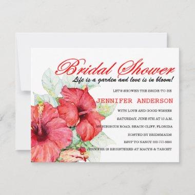 Artsy Hibiscus Flowers Bridal Shower Invitations