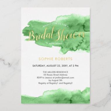 Artsy Whimsy Modern Chic Bridal Shower Real Gold Foil Invitations