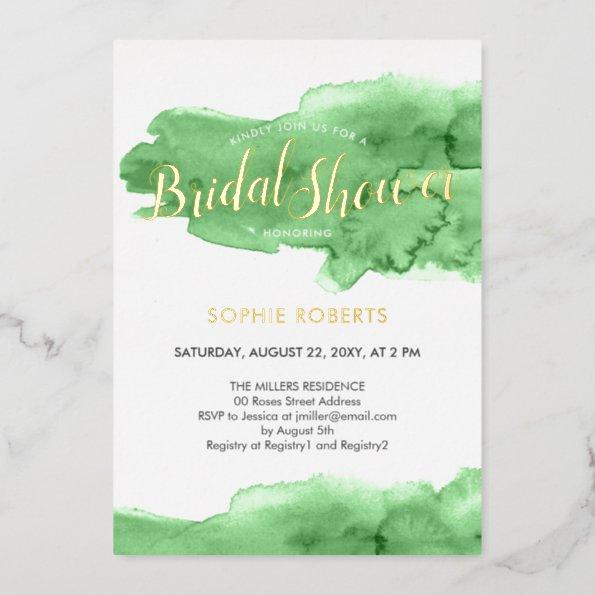 Artsy Whimsy Modern Chic Bridal Shower Real Gold Foil Invitations