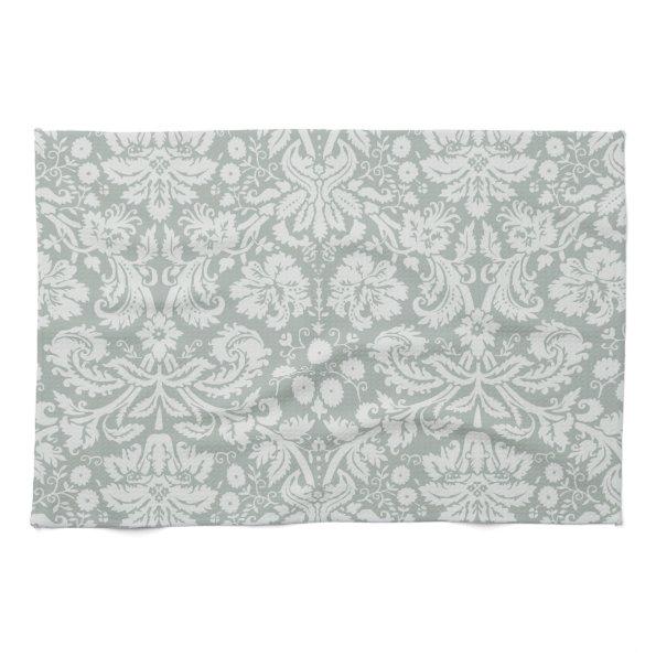 Ash Gray; Grey Damask Pattern Kitchen Towel