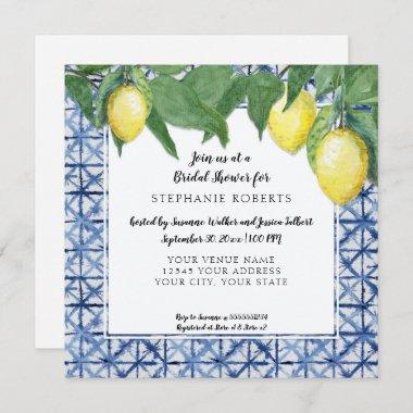 Asian Blue and White w Lemon Branch Bridal Shower Invitations