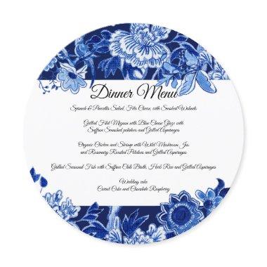 Asian Chinoiserie Navy Blue Floral Dinner Menu Invitations