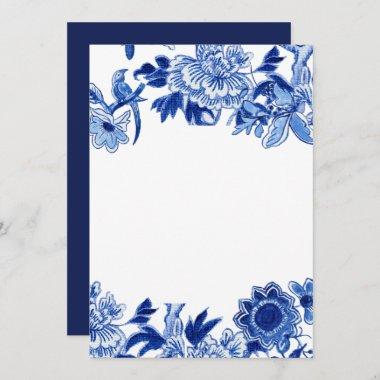 Asian Influence Blue White Floral 2 Blank Custom Invitations