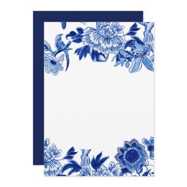 Asian Influence Blue White Floral 2 Blank Custom Invitations