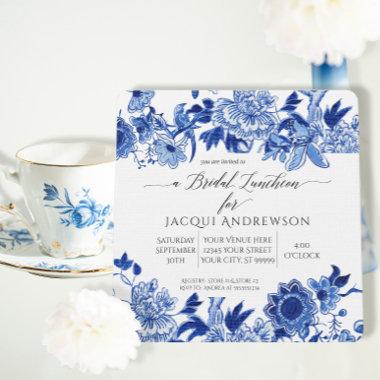Asian Influence Blue White Floral Bridal Luncheon Invitations