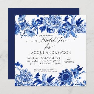 Asian Influence Blue White Floral | Bridal Tea Invitations