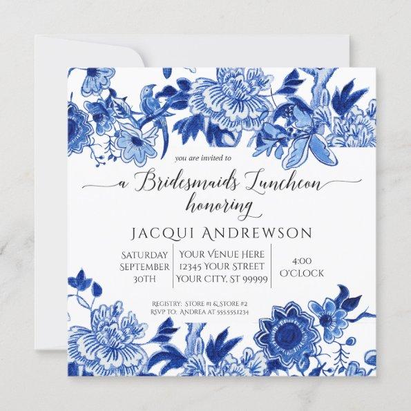 Asian Influence Blue White Floral Bridesmaids Invitations