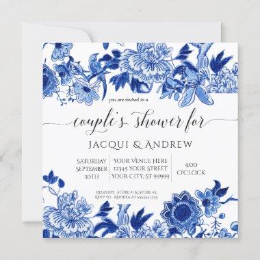 Asian Influence Light Blue Floral Couples Shower Invitations