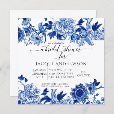 Asian Influence White Blue Floral |Bridal Shower Invitations