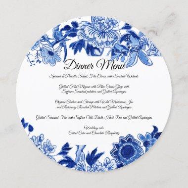Asian Influence White Blue Floral Dinner Menu Invitations