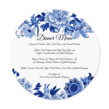 Asian Influence White Blue Floral Dinner Menu Invitations