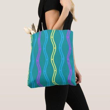 Attention Grabber Purple Teal Yellow Waves Blue Tote Bag