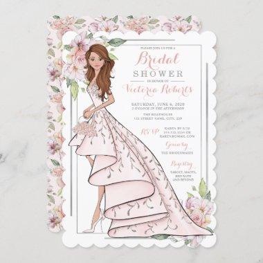 Auburn Bride in Gown Bridal Shower Invitations