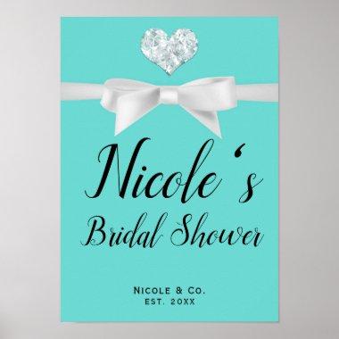 Audrey Teal White Bow Modern Glam Sweet 16 Party Poster