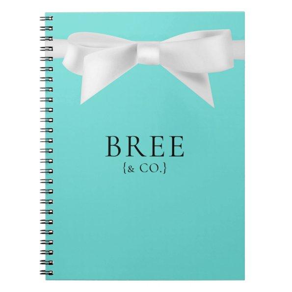 Audrey Teal White Bow Modern Glam Wedding Bridal Notebook