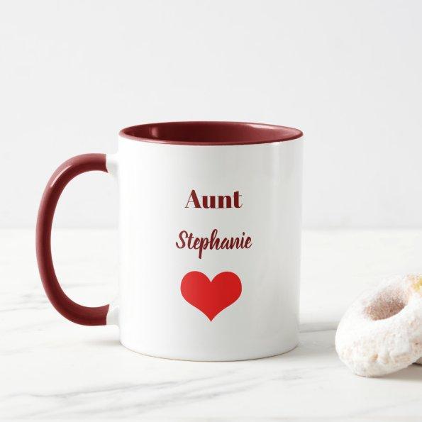 Aunt Gifts Custom Name Burgundy Red Heart Favor Mug