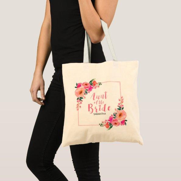 Aunt of the Bride Rustic Pink Floral Watercolor Tote Bag