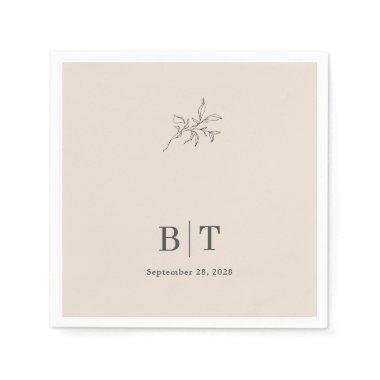 Autumn Beige Simple Botanical with Initials Napkins