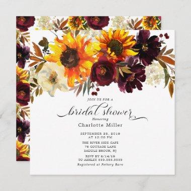 Autumn Bouquet Sunflowers Floral Bridal Shower Invitations