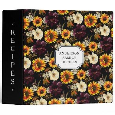 Autumn Bouquet Sunflowers Floral Family Recipe 3 Ring Binder